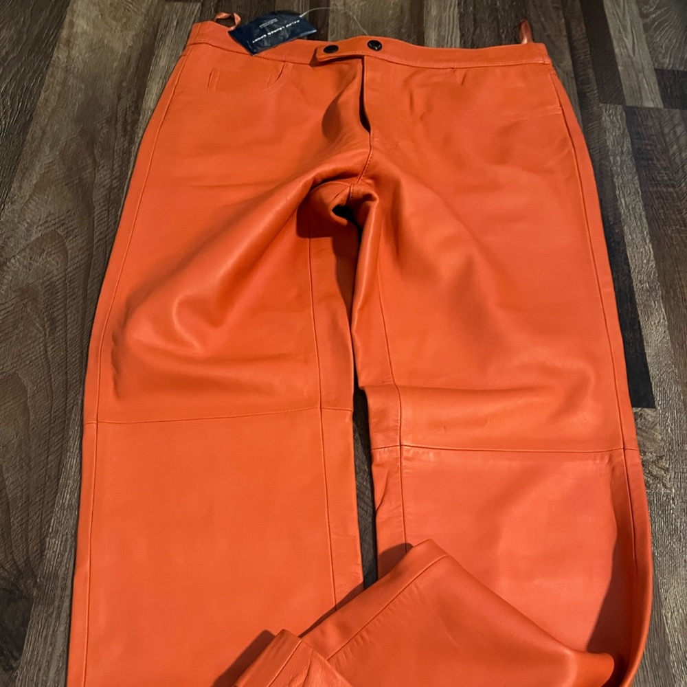 Classic and elegant Ralph Lauren Sport leather salmon/orange pants.